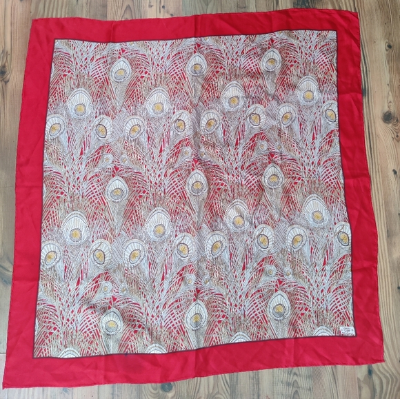 LIBERTY OF LONDON Vintage silk scarf red peacock - Picture 2 of 6